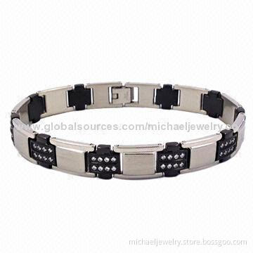 Stainless Steel Bracelets with 80pcs of CZ Stones and Interval of Plating IP Black